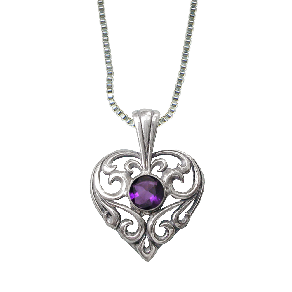 Sterling Silver Filigree Heart Pendant With Amethyst